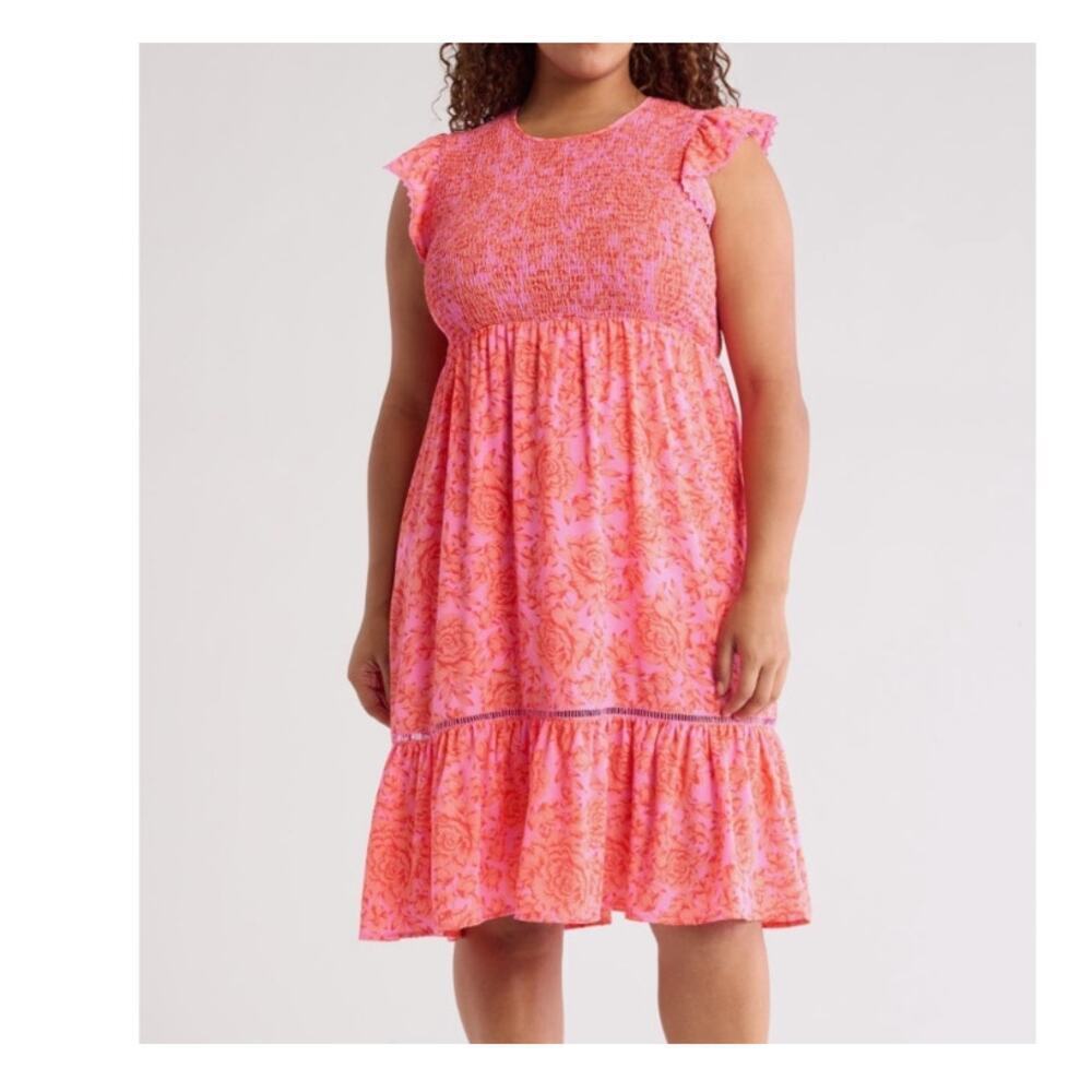 NWT Melrose & Market Floral Smocked Dress Pink Size 2X